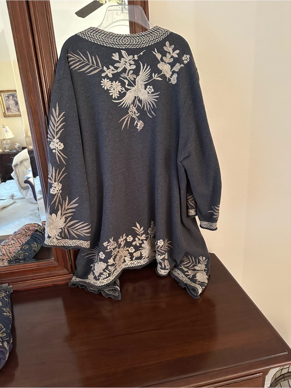 Johnny Was Embroidered Camille Grey Cardigan Waterfall Open Front - Picture 11 of 15